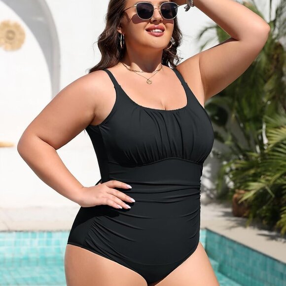 Plus Size Bathing Suit for Women Tummy Control Swimsuit One Piece Vintage Black - Picture 7 of 8
